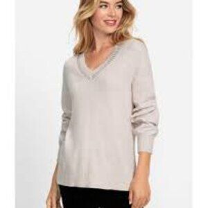 Tommy Hilfiger women’s light pink v-neck sweater size small wool blend